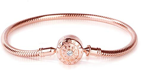 Gnoce Klassisches Charm Armband mit Runder Verschluss Schließe 925 Sterlingsilber Der Moment, den ich Sie treffe Elegantes Schlangenkette für Damen Herren (1Roségold, 19)