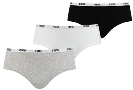 PUMA Damen Unterwäsche Unterhosen 3 Hipster im Vorteilspack (White/Grey/Black, L)