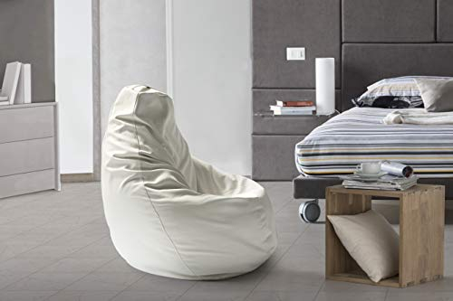 Talamo Italia - Annachiara-Pouf, Sitzsack-Pouf, Sitzsack aus Öko-Leder, 100 % Made in Italy, 70 x 70 x 110 cm, Weiß