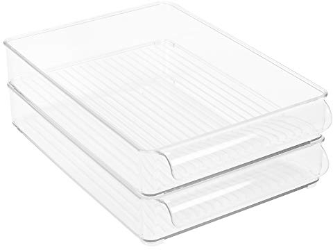 2 PCS Clear Stacking Fridge Refrigerator Organiser Tray Storage Rack Boxes for Fruits Vegetables Food Set