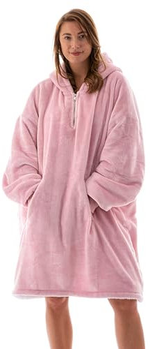 trekki Blanket Hoodie, Oversized Hoodie Blanket, Sherpa & Fleece Wearable Blanket Hoodies for Women & Men, Comfy & Fluffy Hooded Blankets, The Big Softy® (Soft Pink)