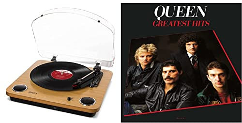 ION Audio Max LP Giradischi Vinili a tre velocita con Casse, uscita Cuffie, Conversione USB + Software, uscite RCA Standard Finitura in Legno & Greatest Hits