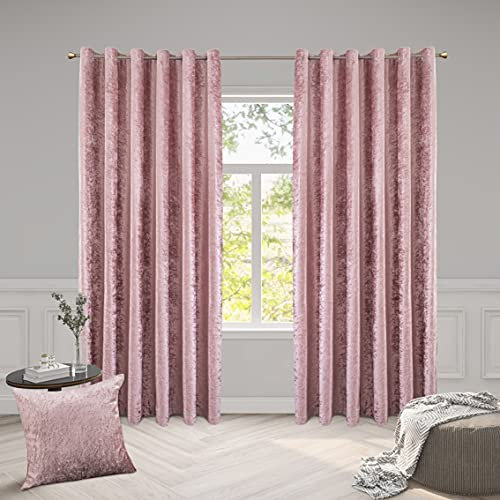 ROOEE Luxury Crushed Velvet Curtains PAIR Fully Lined Eyelet Ring Top For Bedroom, Living Room, Kitchen, Office (Blush Pink, 46 Wide x 54 Drop)