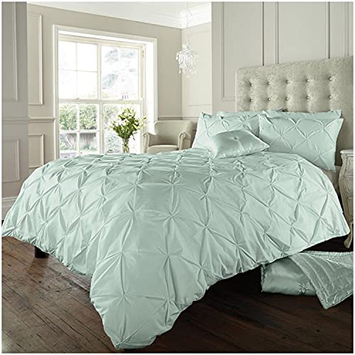 GC GAVENO CAVAILIA Pinch Pleat Duvet Cover Sets, Pintuck Bedding Set With Matching Pillowcases, Super King Bed Set Duck Egg