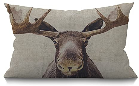 Smooffly Farmhouse-Kissenbezüge, Elch, 30,5 x 50,8 cm, dekorativ, Baumwollleinen, für Sofa, Couch, Einweihungsgeschenk, Familienzimmer-Dekor
