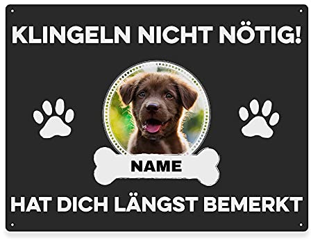 Hunde Schild personalisiert - Klingeln nicht nötig - Metallschild mit Foto und Name für außen, wetterfestes Türschild für Hundebesitzer - DIN A5-21 x 15 cm, ein Tier, anthrazit