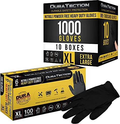 Dura-Gold HD Black Nitrile Disposable Gloves, Box of 100, Size X-Large, 6 Mil - Latex Free, Powder Free, Textured Grip