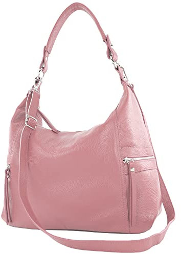 modamoda de - T229 - Borsa a tracolla in pelle, rosa antico, L