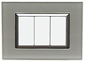 Placca Vetro effetto lucido compatibile con BTicino Matix – da incasso a scatto, per supporti 3/4/6 moduli (3M/4M/6M) (3M, TITANIO)