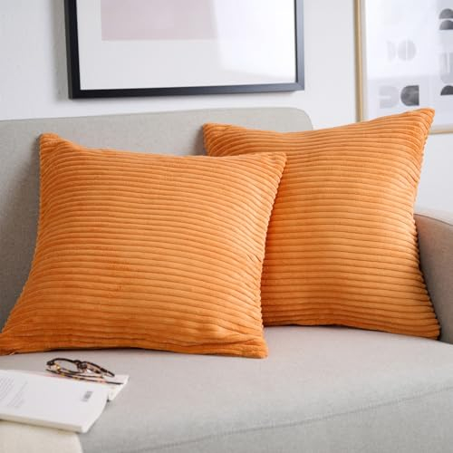 Blumtal 2er Set Kissenbezug 45x45 cm Orange – Kord Kissenhülle mit verstecktem Reißverschluss, weiche Cord Kissenbezüge - für Deko-Kissen Polster Sofakissen Zierkissen & Couchkissen