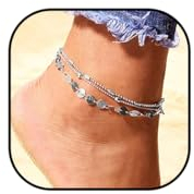 Edary Fußkettchen im Boho-Stil, mit Pailletten, Silber, Fußkettchen, Perlen, einfache Fußkettchen, Strand, Fußschmuck für Damen und Mädchen…