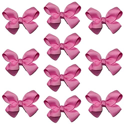 10pk Fuchsia Hair Bows Knots Clips Slides Grips 3 Inch 7.6cm Solid Colour Girls School Hairbow Accessories