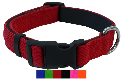 DEY - Premium Hundehalsband Air Mesh | Verstellbar | für Kleine, Mittelgroße u. Große Hunde | viele Farben u. Größen | Halsband Hund Katzen | Hunde-Halsbänder | Welpen-Halsband | Rot, S