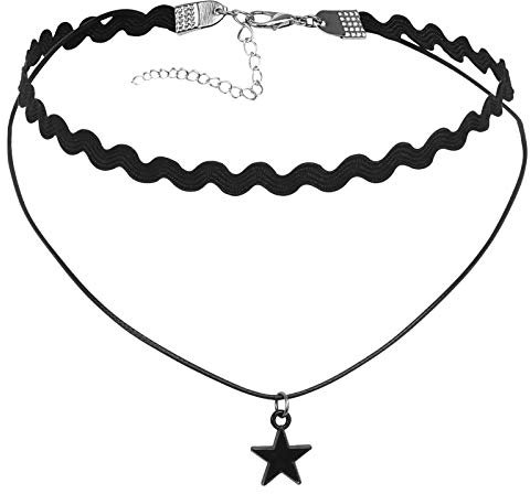 Banemi Choker Halsband, Kette für Frauen Stern Edelstahl Silber Schwarz für Geburtstag/Party/Hochzeit 31.5+7.3cm