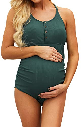 XUNGHO Femme Enceinte Maillot de Bain Maternité Couleur Unie/Imprimé Dos Nu Bikinis Tenue de Plage Eté Maillot de Bain Une pièce