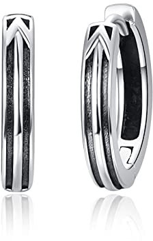 KINGWHYTE Unisex Creolen 925 Sterling Silber Vintage Punk Ohrringe Hypoallergen Schwarz Creolen Geburtstag Geschenke für Männer Frauen