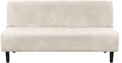 Sofabezug ohne armlehnen 3 sitzer Sofaüberzug,Spandex Sofa Überwürfe Futon Schonbezug Protector,Couchbezug Elastischer Antirutsch Stretchhusse Weich Stoff Schlafsofa,Beige