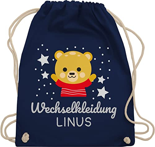 Turnbeutel Rucksack - Kita Beutel Wechselsachen Jungen - Wechselkleidung Bär - Unisize - Navy Blau - personalisierte wechselbeutel kindergarten stoffbeutel name kindergartenbeutel wechselwäsche