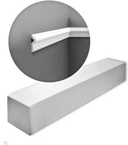 Orac Wandleisten PX202-box 200 cm x 2 cm x 7,5 cm aus extrudiertem Polystyrol (HDPS) vorgrundiert 28 Leisten / 56 m