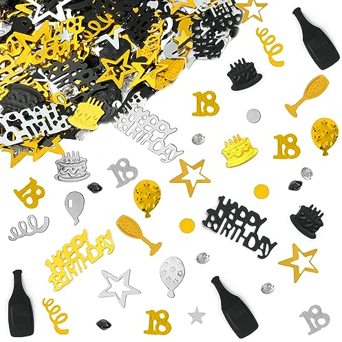 OSDUE Konfetti 18 Geburtstag Deko, 18 Geburtstag Deko, Konfetti Schwarz Gold für 18 Geburtstag, Jubiläum Party Supplies Deko, Tischdeko Geburtstag 18, Konfetti Streudeko Geburtstag Schwarz