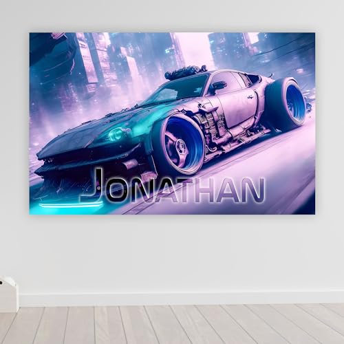 timalo® Robustes Gamerposter mit Namen personalisiert | Coole Gaming Wanddeko mit Gamer Bild für die Wand | Deko Poster XXL Wandbild | Futuristisches Auto Rennauto punk cyber | Motiv 41