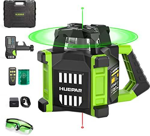 Livella Laser Verde Rotativa Autolivellante Professionale 800M | con Punti A Piombo| con Ricevitore | IP65 | Batteria Litio 14H | Kit Completo | Garanzia 5 Anni | Huepar RL300HVG