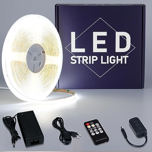 GOMING Tira LED COB 24V Dimmable Blanco Frio 6000K 10M CRI 93+ con Regulador Alimentación 24V 3A 72W Luminiscencia Lineal 312LED/M No Impermeable IP20 Luces LED para Decoración del Hogar