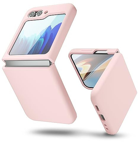 oakxco for Samsung Galaxy Z Flip 5 Case Silicone, Thin Slim Grip Soft Rubber Gel Protective Phone Case for Women, Matte Plain Solid Color Aesthetic Cute Girly Case with Camera Cover, Pink Sand