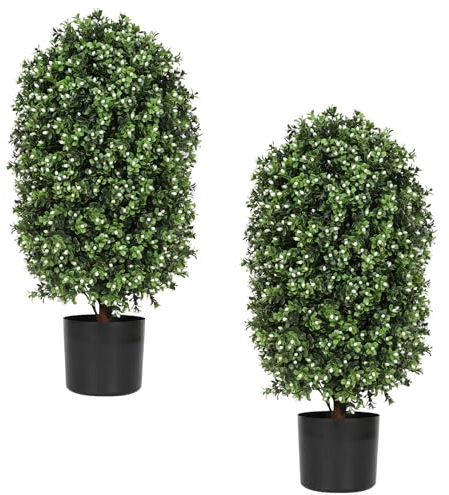 LUWENER Künstliche Buchsbaumkugel im Topf mit weißen Früchten, künstliche weiße Beeren für die Haustür, Heimdekoration, Garten, Hochzeitsdekoration, 78,7 cm, 2 Stück