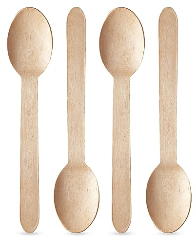 Chef Royale 50 Disposable Wooden Spoon - Eco Friendly Spoons Set - Biodegradable and Compostable Bamboo Wooden Cutlery Set for Christmas Parties Picnics,Weddings,Office (50 Wooden Spoons)