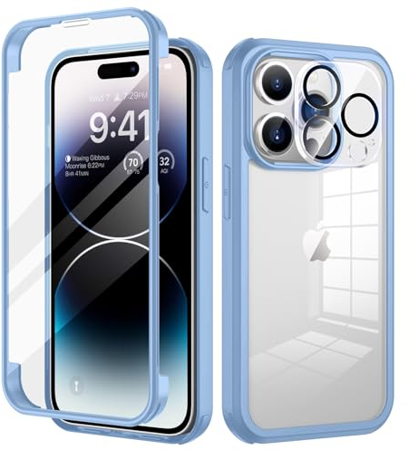 seacosmo für iPhone 14 Pro Hülle mit eingebautem Panzerglas Displayschutz und Kamera Schutzfolie [9H HD], 360 Grad Handyhülle Ganzkörper Stoßfeste iPhone 14 Pro Case - Blau