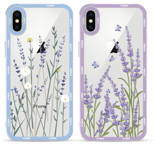 Yoedge 2 Stück Handyhülle für iPhone X/iPhone XS Hülle, Süße Blumen Muster Design Mädchen Aesthetic Handyhülle Dünn Weich Silikon Slim TPU Kameraschutz Stoßfest Schutzhülle für iPhone XS 5,8