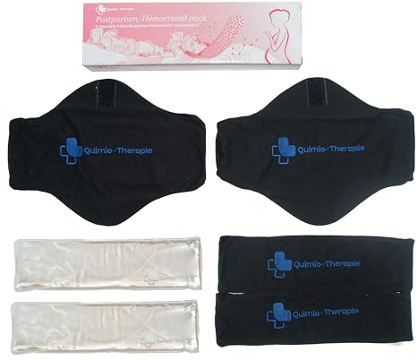 QUIMIO-THERAPIE - Compresas Postparto Tocológicas y Ginecológicas 2 en 1 Frío Calor - Alivio Perineal y Hemorroides - Con Fundas Lavables, Negro