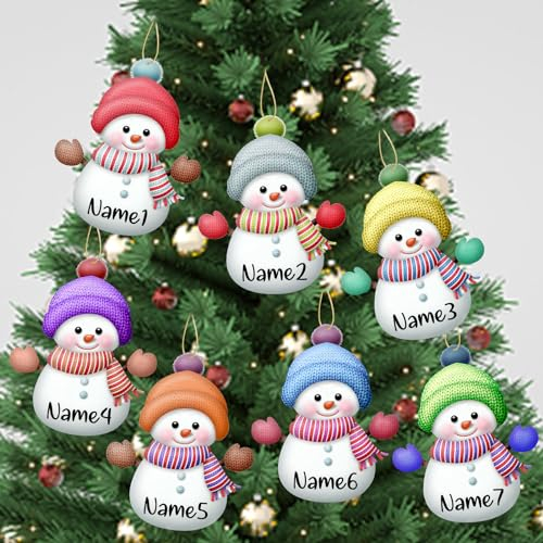 Busparst 7 Stück Personalisierter Weihnachts-Schneemann-Baumschmuck, Individuelle Ornamente mit Namen für Weihnachten, Individuelle Weihnachtsdekoration, Ornament-Geschenke
