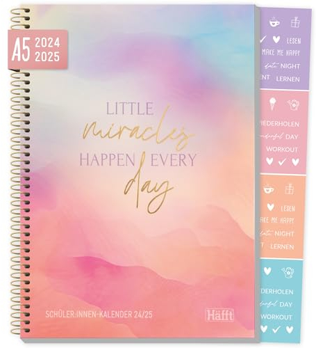 Häfft® College-Timer A5 2024/2025 Little Miracles Schulplaner, Schülerkalender, Hausaufgabenheft Schüler-Tagebuch, Schülerplaner mit Sprüchen und Stickern - nachhaltig & klimafreundlich