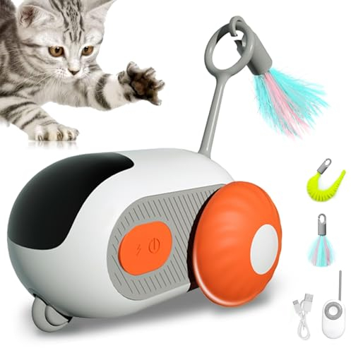 Interaktives Katzenspielzeug mit Fernbedienung, Intelligenter Katzenball mit 2 Modi, Intelligentes Elektrisches Mouse Haustierspielzeug, USB Wiederaufladbar, Geschenke für Katzen (orange Farbe)