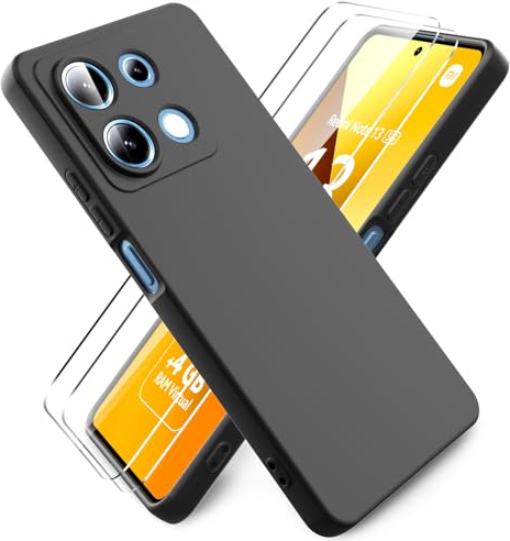 Ikziwreo - Hülle für Xiaomi Redmi Note 13 5G Handyhülle, mit 2 Stück Displayschutzfolien, Reiner Farbe Ultradünne Weich Silikonhülle, Stoßfeste Anti-Scratch Gummi Schutzhülle - Schwarz