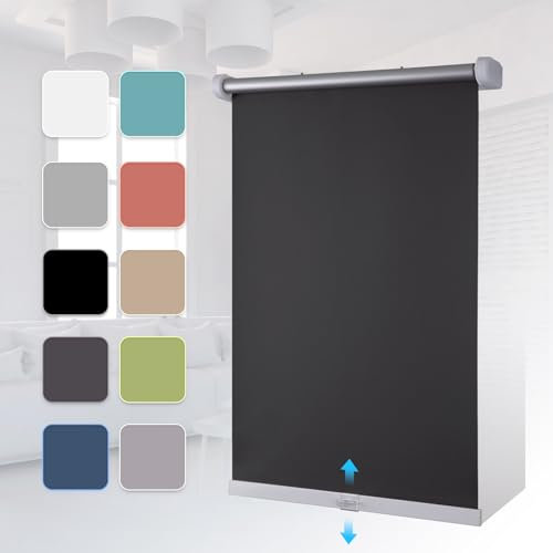 Grandekor Verdunklungsrollo ohne Bohren Schnurlos 70x120cm(BxH) Dunkelgrau Rollos Springrollos Schnapprollo Mittelzugrollo Klemmrollo Verdunkelungsrollo Thermorollo für Fenster