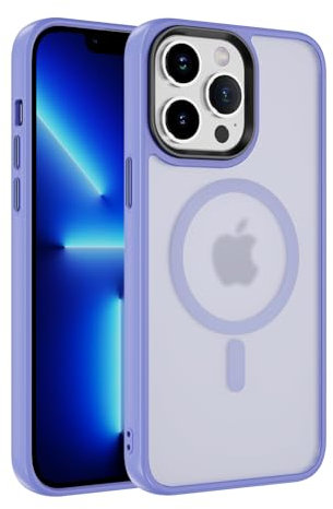 LBH Handyhülle magnetisch für iPhone 14 Pro kompatibel mit MagSafe kabelloses Laden Sturzschutz Design erhöhter Rand Kameraschutz Schutzhülle transparente Rückseite Helles Violett