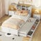 HYUB Kinderbett Flachbett 90 x 200 cm mit Lattenrost, Ausziehbett mit Staufächern, Massivholz Kiefernholz Einzelbett für Kinder und Jugendliche, Weiß