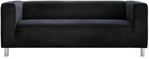 Cosy Burrows Klippan Ersatz-Sofabezug für 2-Sitzer aus Plüsch-Samtstoff, maßgefertigter Bezug für IKEA KLIPPAN 2-Sitzer (180 cm) Sofa (Schwarz)