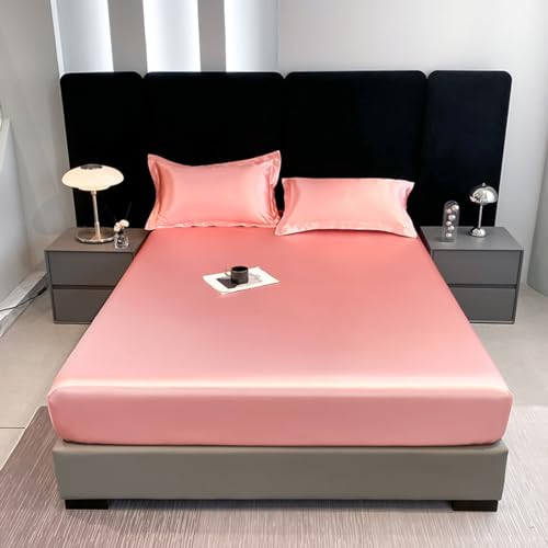 Menkala Spannbettlaken 90x200cm Boxspringbett Rosa Mako Satin Bettlaken Glatt Entspanno Matratzenbezug Gummizug Matratzentopper Luxury Seiden Sommer Spannbetttuch für Topper Matratze bis Höhe 30cm