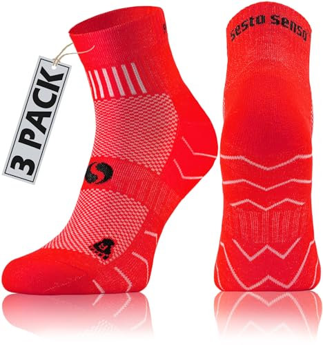sesto senso 3 Paar Laufsocken Baumwolle Sportsocken Damen Herren Bunte Sport Socken 43-47 Rot