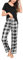 Bresdk Pyjama Femme Ete à Manches Courtes Vêtements de Nuit à Manches Courtes et Bas de Pyjama à Carreaux Enseblems de Pyjama Sexy Chic 2 Pièce Coton