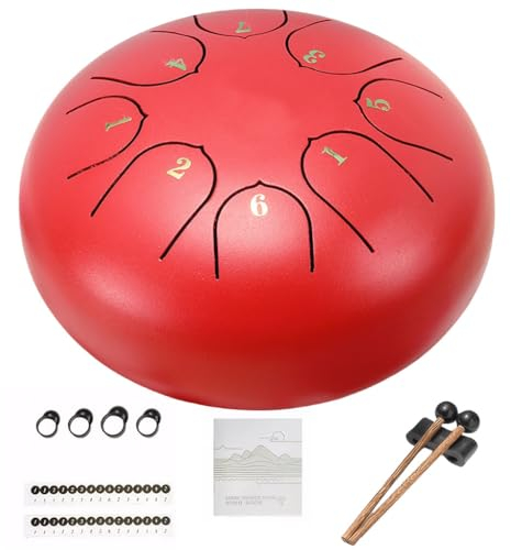 ARVALOLET Handpan Trommel 6 Zoll 8 Noten mit Trommelschlägeln und Fingerpicks for Klangheilung und Yoga
