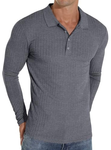 Sailwind Polo Shirts for Men Long Sleeve Tshirts Slim Fit Casual Shirts Classic Stretch Tops Golf Tee (Dark Grey, M)