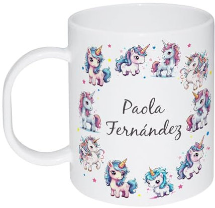 Kembilove Taza personalizada - Taza plastico infantil - Regalos infantiles para el cole - Tazas originales para regalar a niños - Taza plastico personalizada con nombre - Unicornios