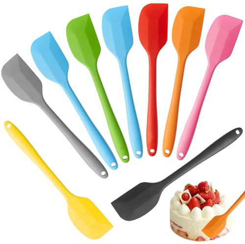 Silicone Spatula, Set of 9 Plastic Spatula, 5-500°F Heat Resistant Seamless Rubber Spatulas with Stainless Steel Core, 8.2inch Small Siliconespatula, Kitchen Spatulas for Cooking, Baking and Mixing