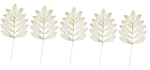 OFFSCH Lebensechte Weihnachtsdekoration 5 Stück Künstliche Blätter Glitzer Für Weihnachtsbaum Und Tafelaufsätze