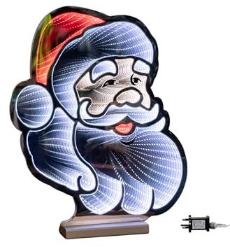 Samuel ALEXANDER 40cm Infinity Santa's Head Christmas Decoration on Wooden Base with Red & White LEDs